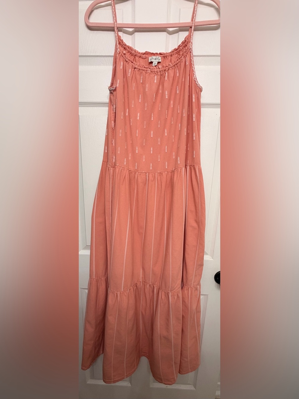 Wonderly Coral Cotton Tiered Maxi Dress XL Spaghetti Strap Boho